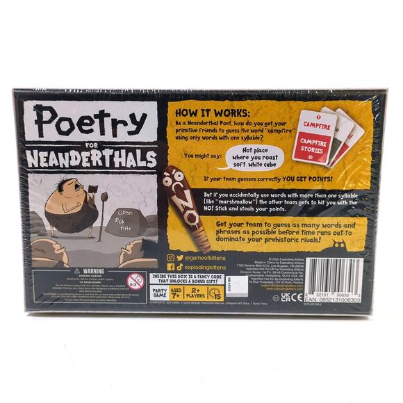 Poetry For Neanderthals a Word Game by Exploding Kittens Ages 7+ New Sealed - Picture 4 of 4